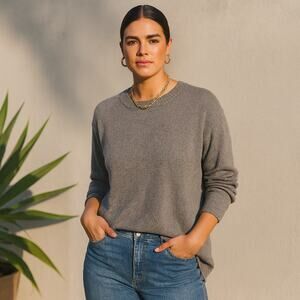 Eileen Fisher Small Oversized Organic Cotton Tencel Knit Sweater Gray Neutral